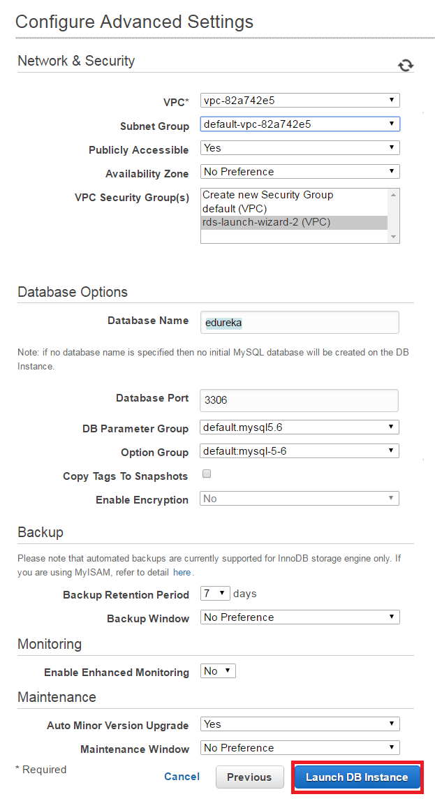 launch db - rds aws tutorial - edureka