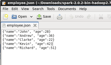 员工 JSON 文件 - Spark SQL - Edureka