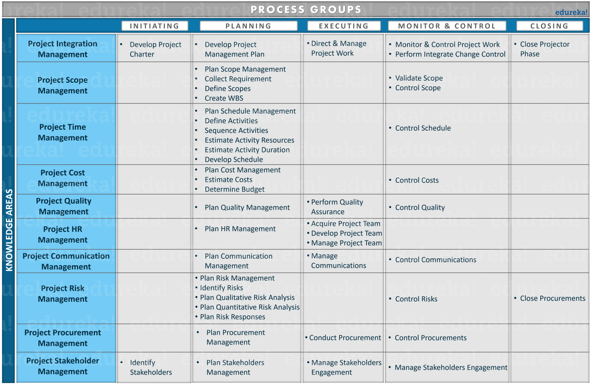 Pmp Process And Knowledge Area Chart