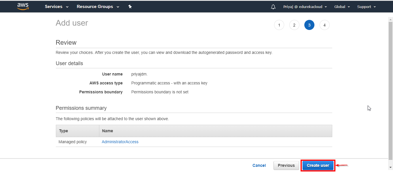 Create IAM User - Aws Migration - Edureka