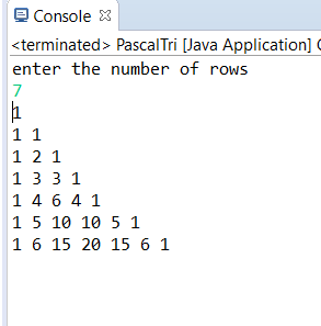 Output of Pascal Triangle in Jav
