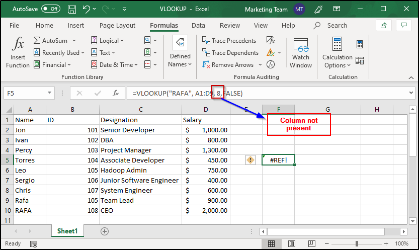 Name Error In Excel Vlookup